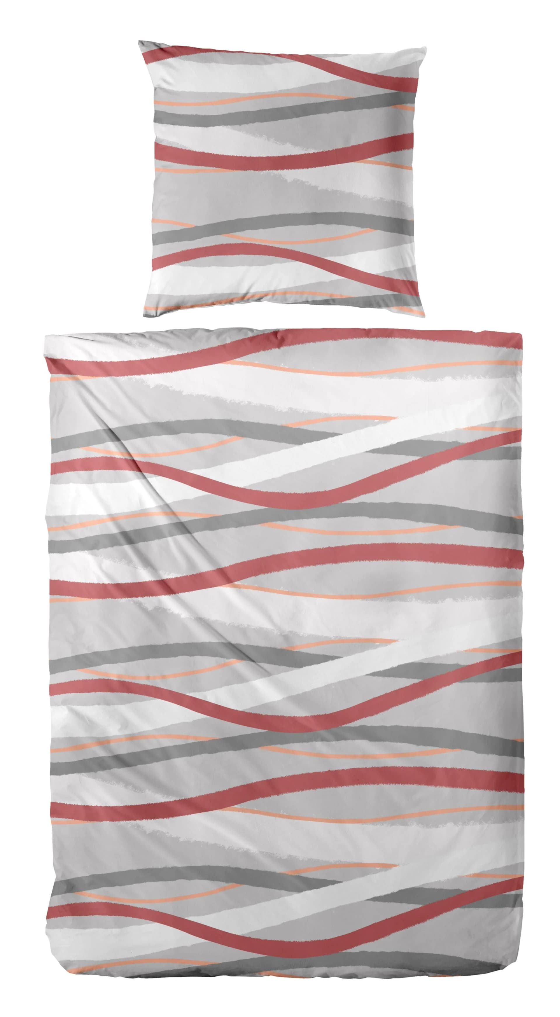 Primera Bettwäsche Whips Biber 100% Baumwolle Grau/Rot 135x200 cm