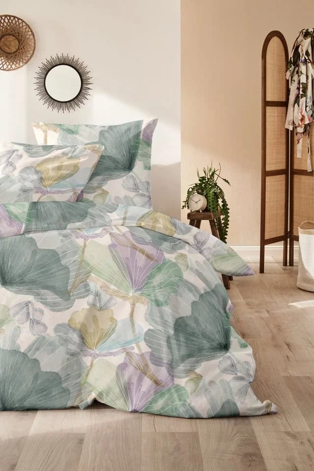 Primera Mako-Satin Bettwäsche Lucida Grün Blumendesign