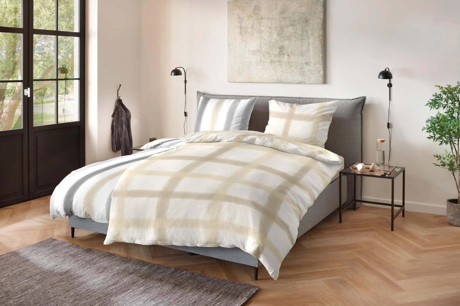 Primera Soft-Seersucker-Bettwäsche Soft lines Grau