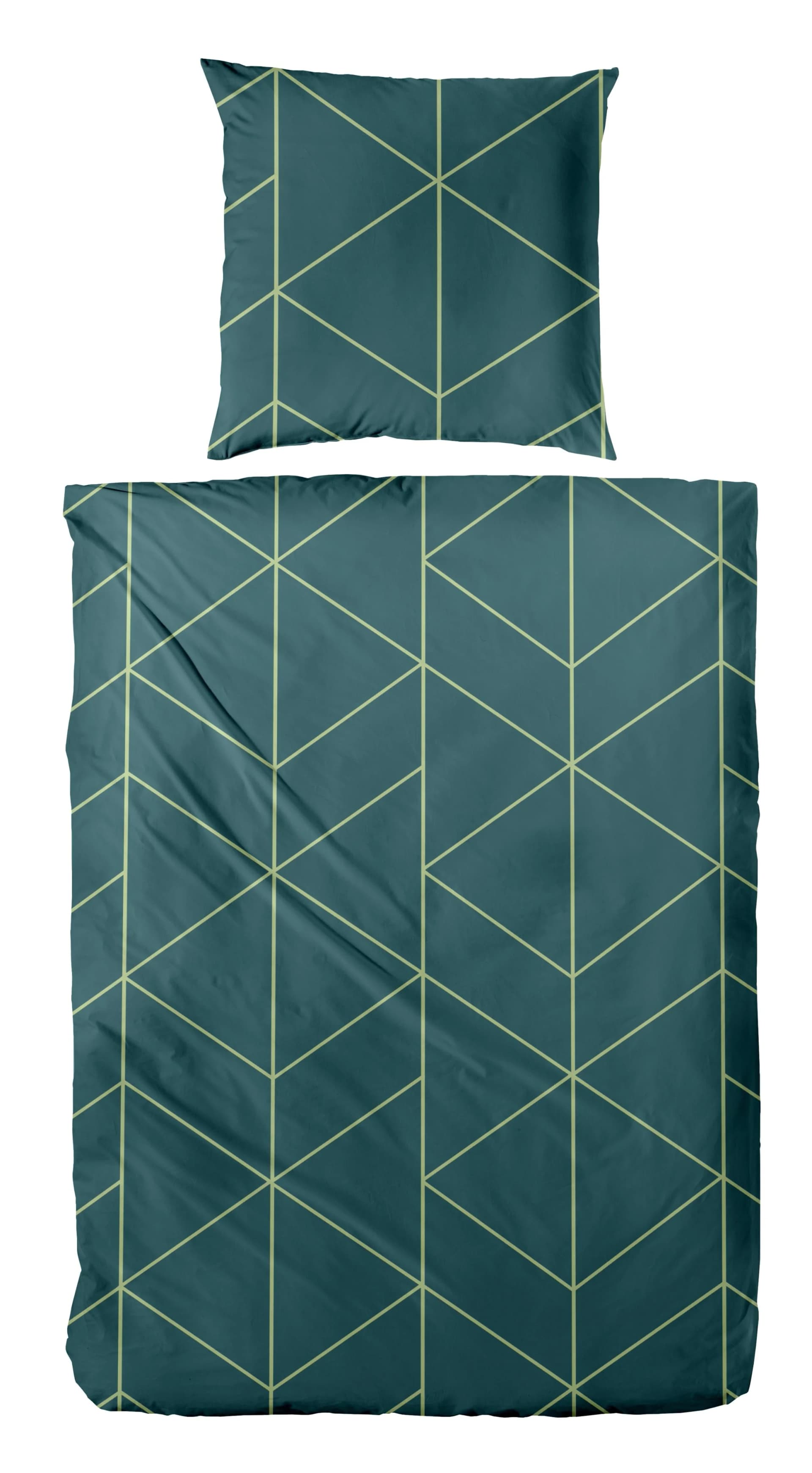 Primera Satin-Bettwäsche Golden Grün Geometrisches Muster