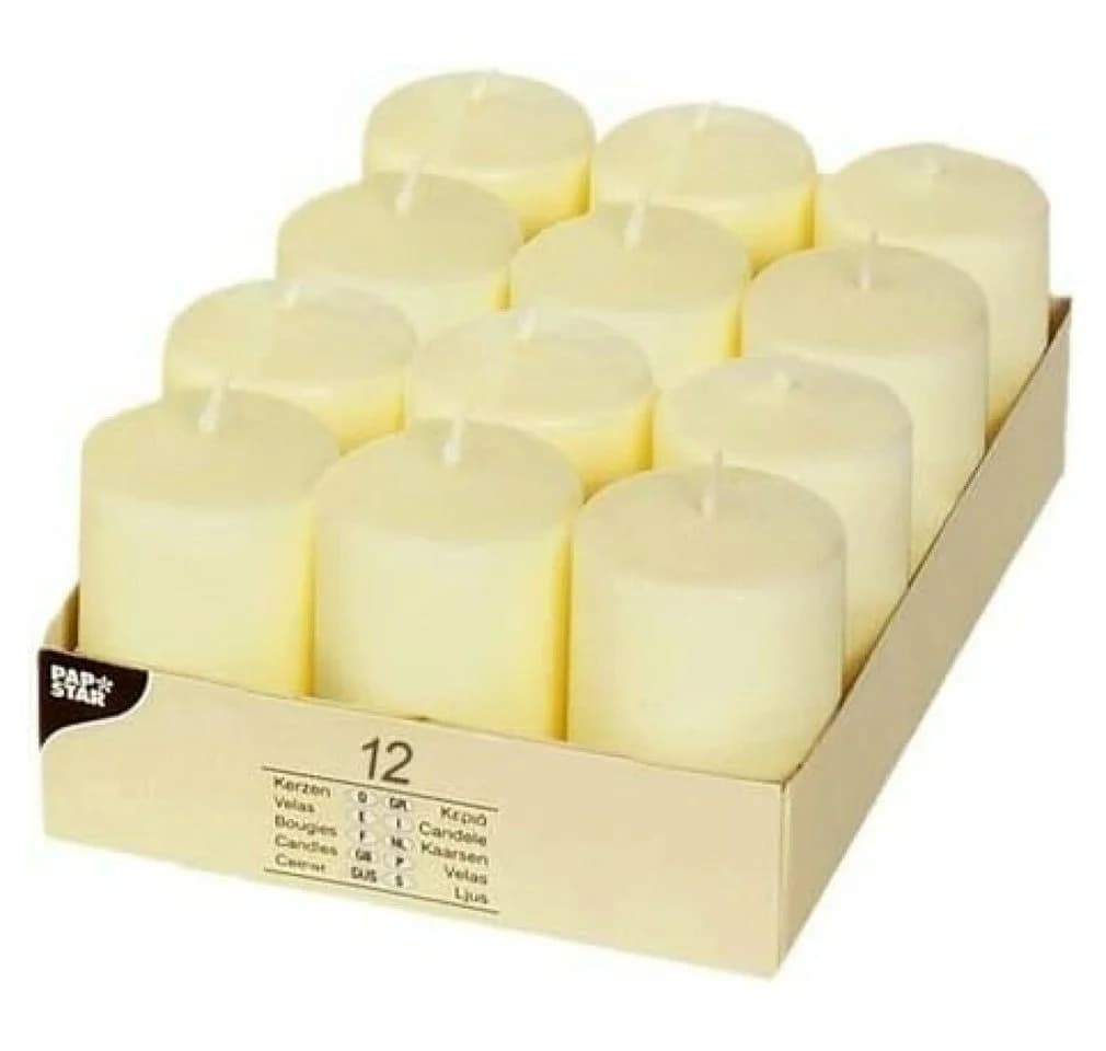 PAPSTAR Stumpenkerze 12 Pillar Kerzen 40 x 60 mm Ivory