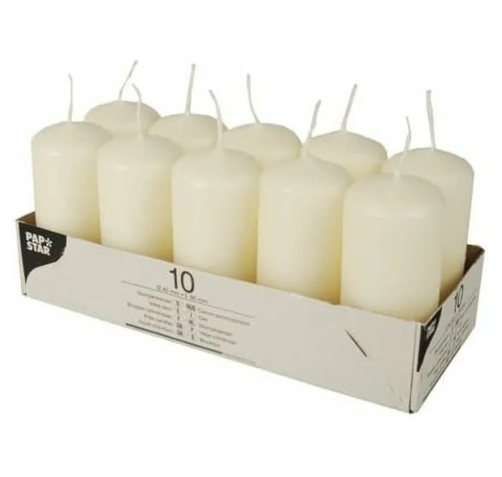 PAPSTAR Stumpenkerze 10 Stumpenkerzen Ø 40 mm · 90 mm creme
