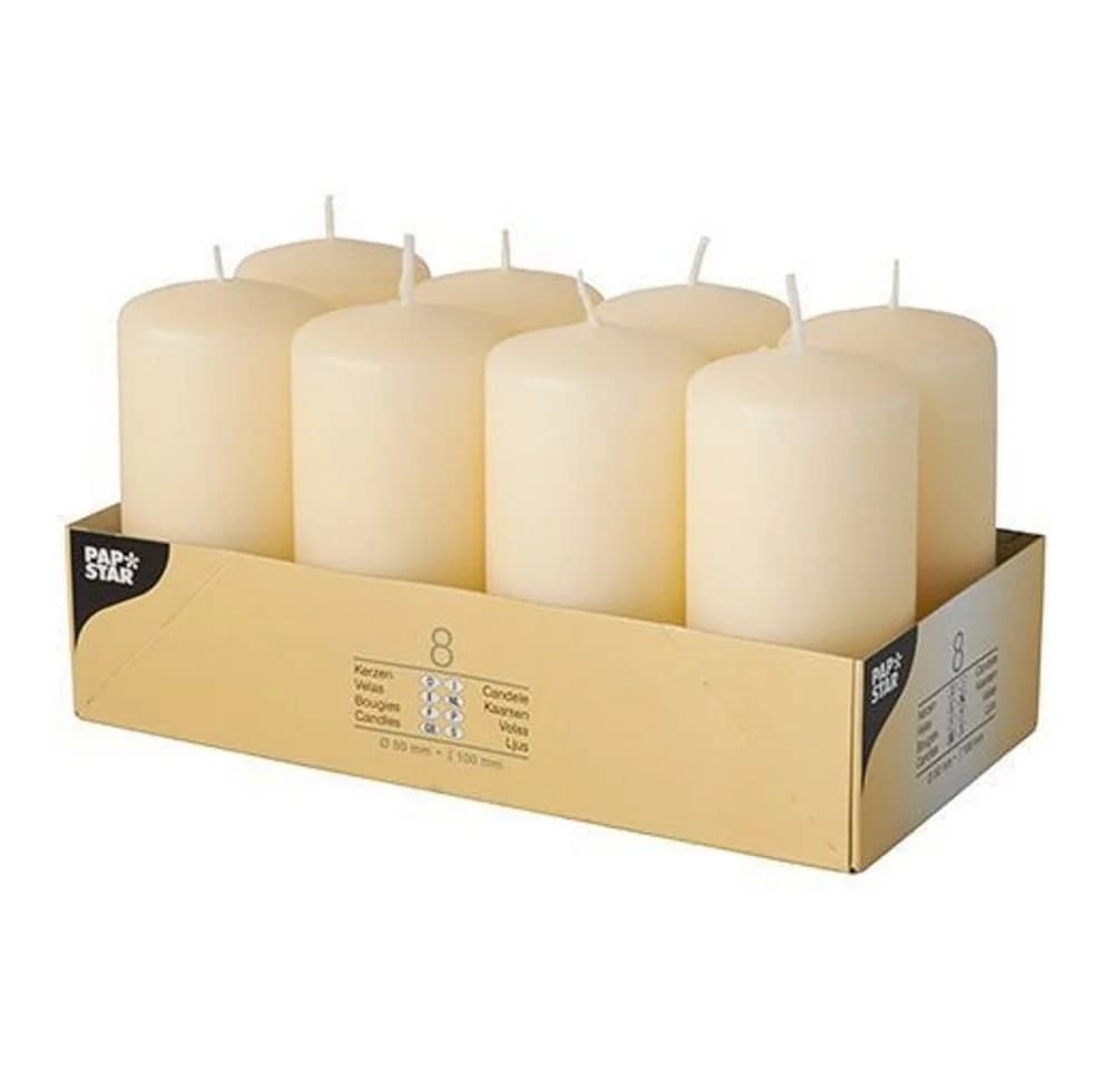 PAPSTAR Stumpenkerzen Creme 5x10cm 8er Pack