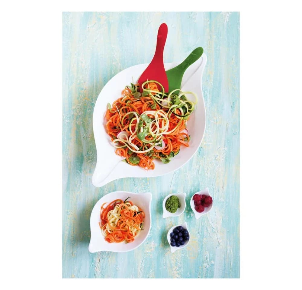 KOZIOL Salatschüssel Leaf L+ 3-tlg. Weiß/Rot/Grün Kunststoff mit Salatbesteck - Bild 3