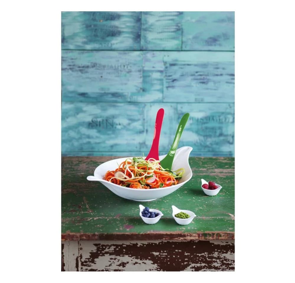 KOZIOL Salatschüssel Leaf L+ 3-tlg. Weiß/Rot/Grün Kunststoff mit Salatbesteck - Bild 4
