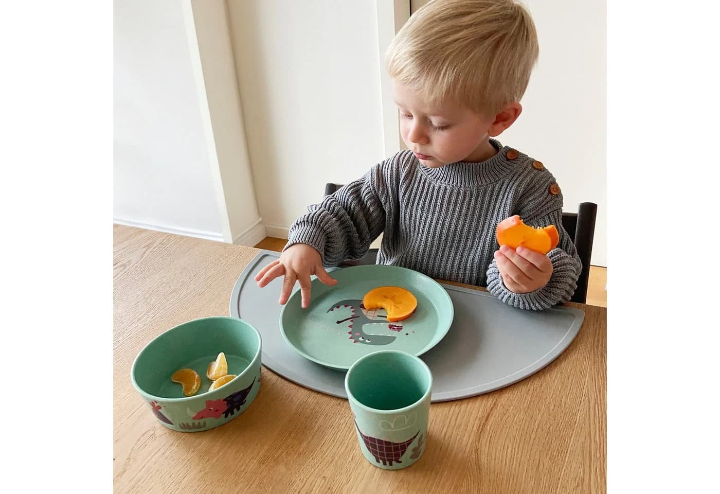 KOZIOL Kindergeschirr-Set CONNECT REX Grün Dinosaurier 3-tlg.