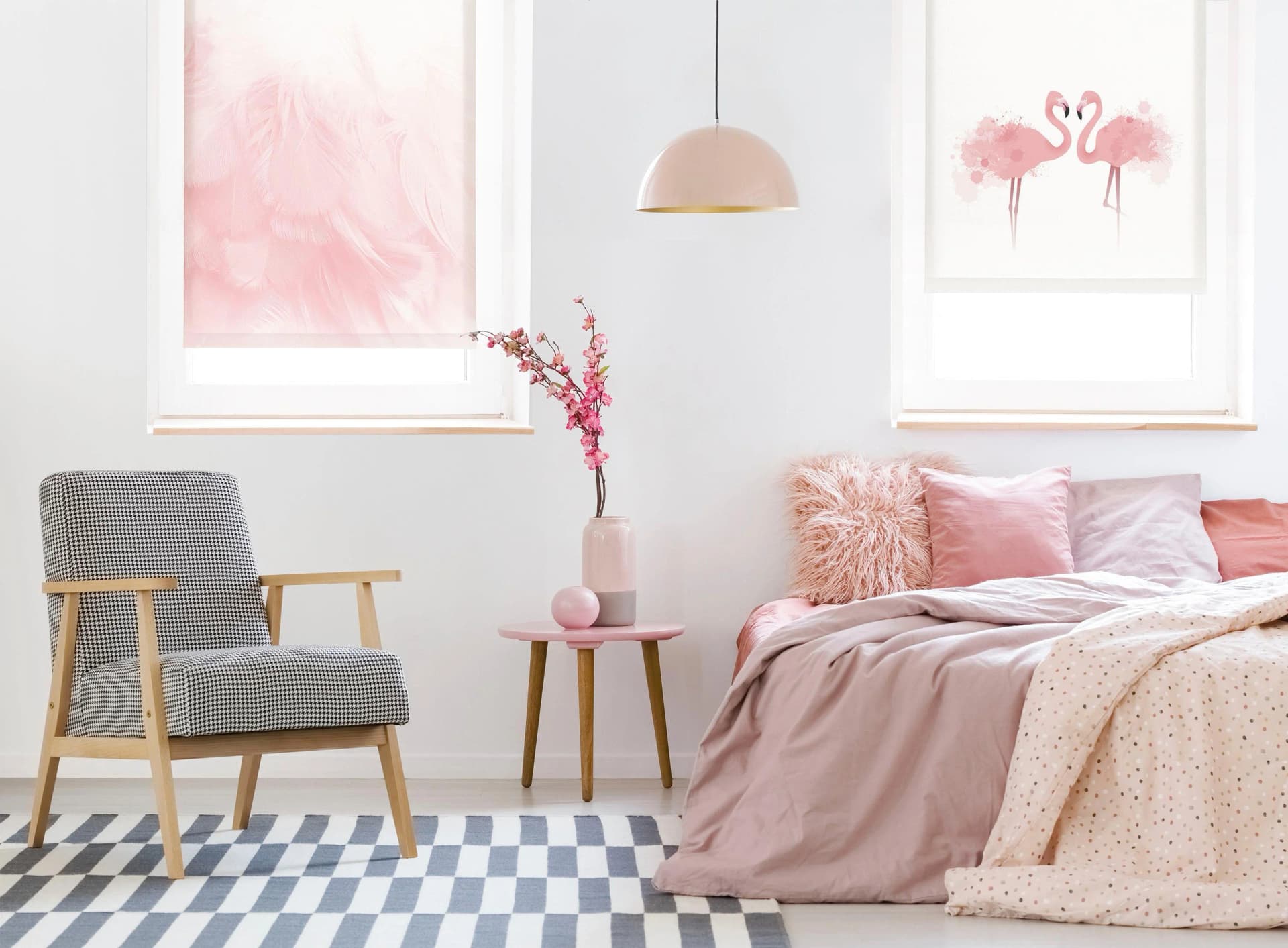 GARDINIA Easyfix Rollo Digiprint Rosa Polyester 80x150 cm