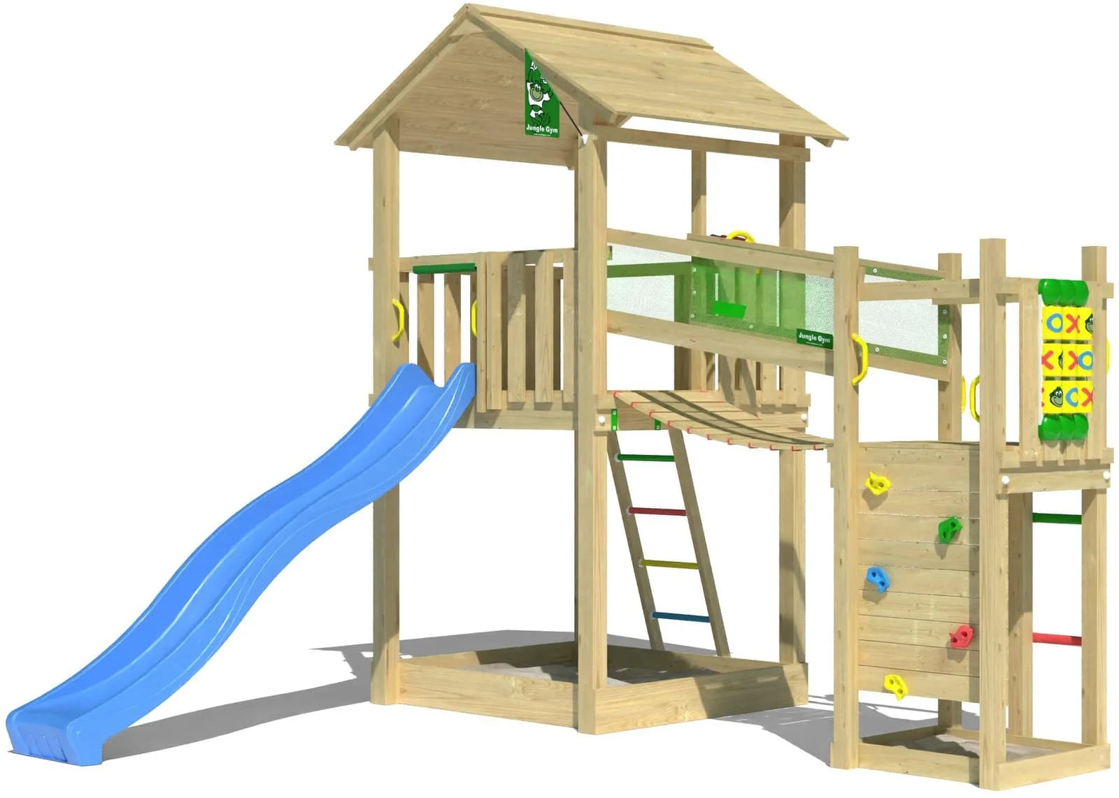 Jungle Gym Spielturm Fortress blau mit Rutsche und Brücke