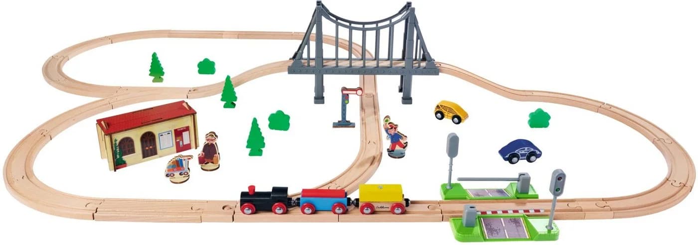 Eichhorn Spielzeug-Eisenbahn Bahnset mit Brücke 55-tlg. Bunt Holz - Bild 3