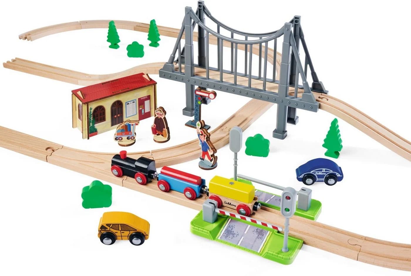 Eichhorn Spielzeug-Eisenbahn Bahnset mit Brücke 55-tlg. Bunt Holz - Bild 5