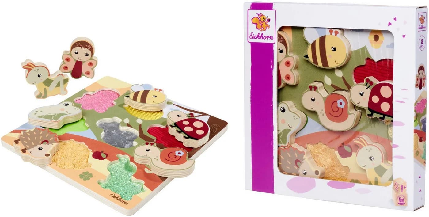 Eichhorn Steckpuzzle Fühlpuzzle mit Stoff, 7 Puzzleteile Bunt - Bild 3