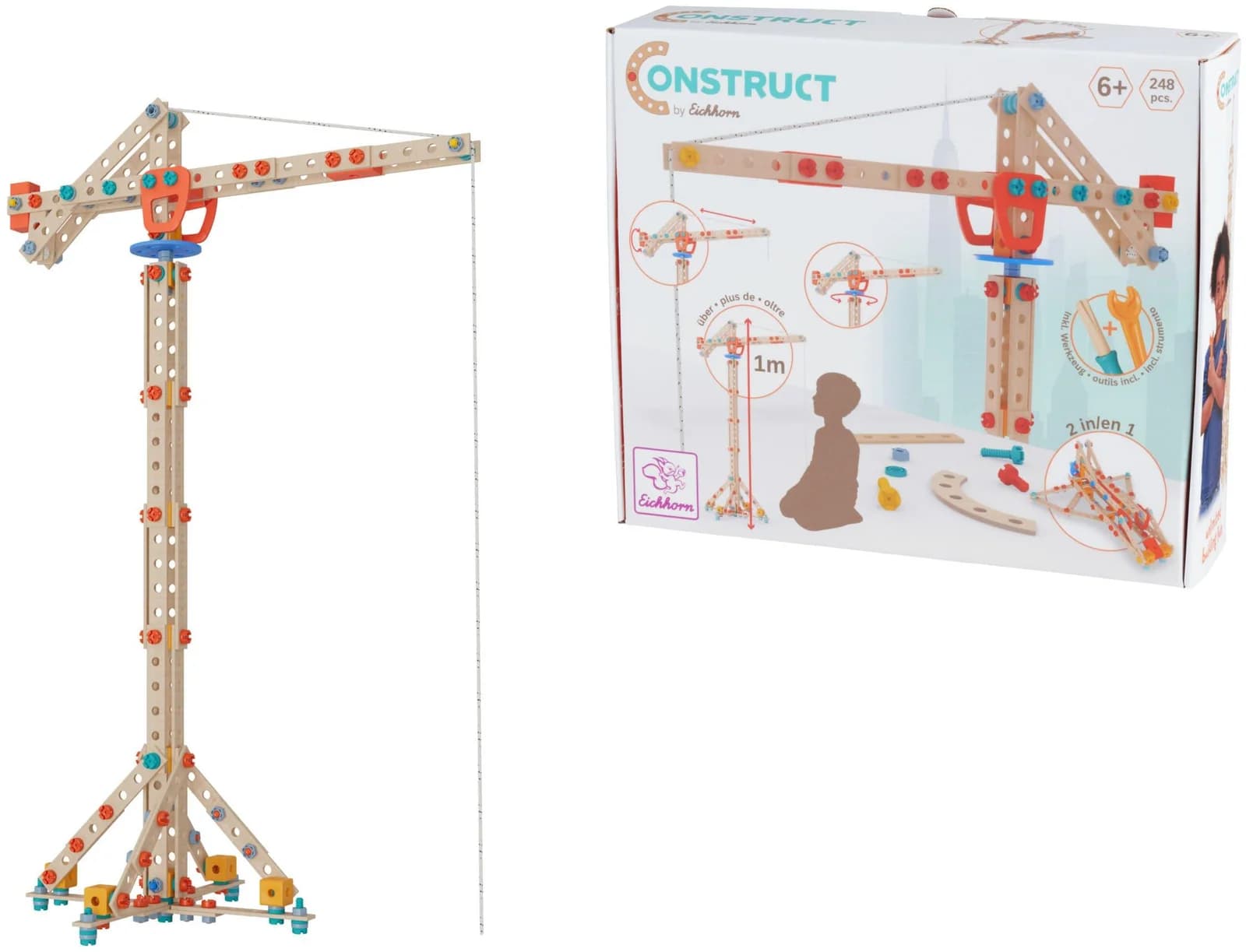 Eichhorn Constructor Kran 2-in-1 Konstruktionsspielzeug Bunt Holz Kunststoff