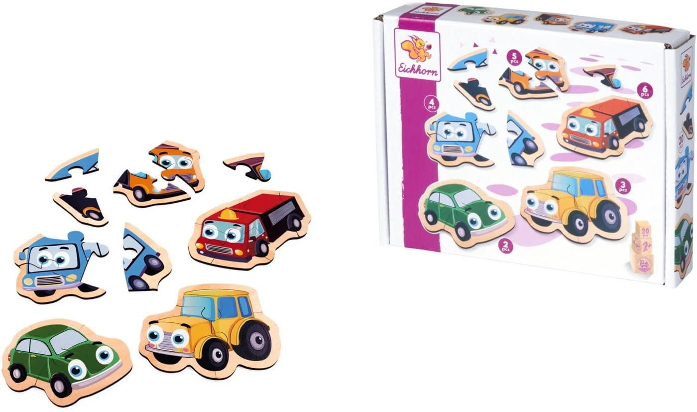 Eichhorn Kinder Puzzle 5 Fahrzeuge Holz 20 Teile ab 2 Jahren