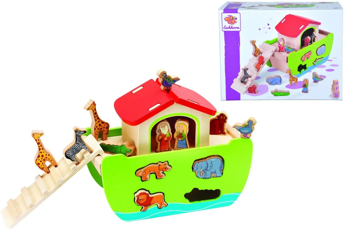 Eichhorn Steckspielzeug Arche Noah 21-tlg. Bunt mit abnehmbarem Dach - Bild 2