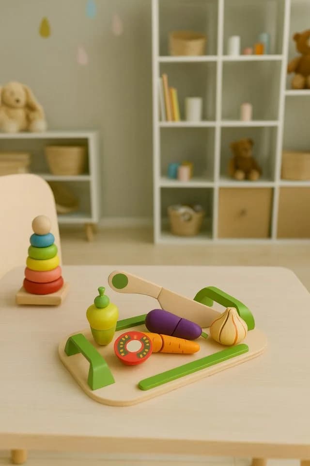 Eichhorn Holz-Spielset 12-tlg. Schneideobst Gemüse mit Brett & Messer Bunt