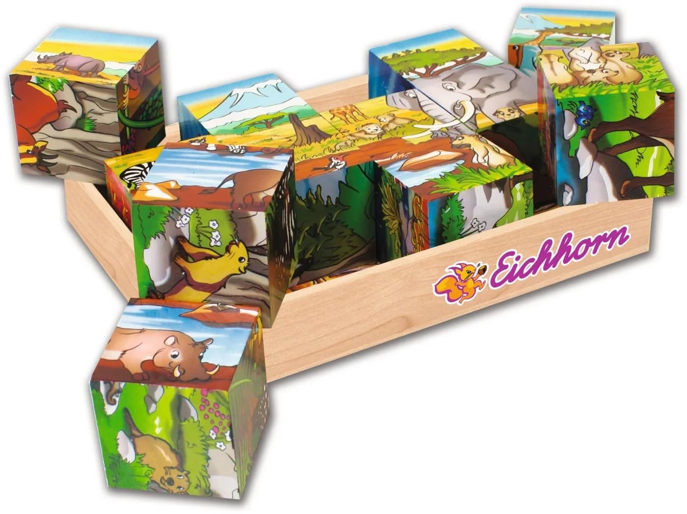 Eichhorn Puzzle 12 Teile Kinder Würfel Holz Tiermotive - Bild 2