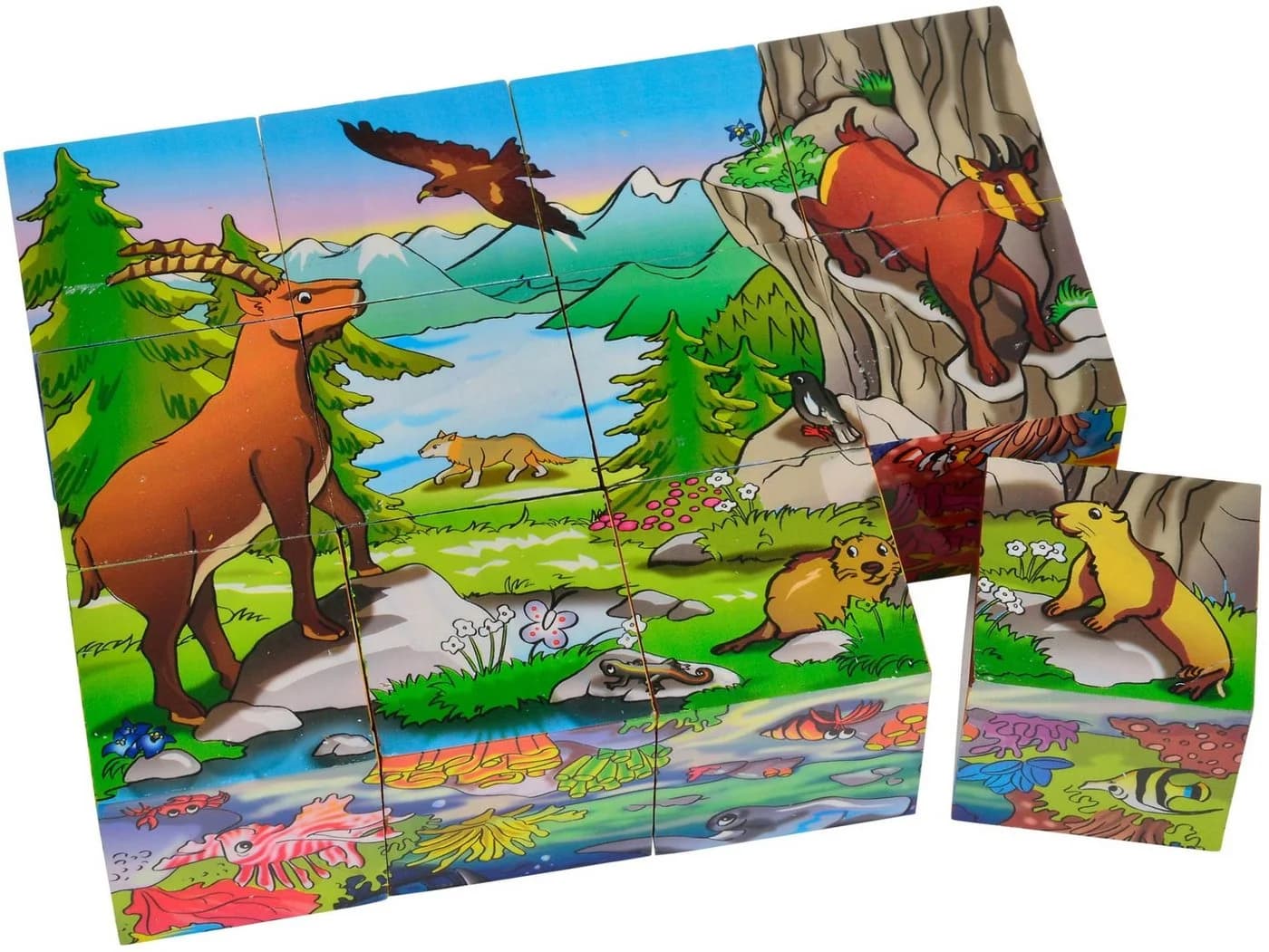 Eichhorn Puzzle 12 Teile Kinder Würfel Holz Tiermotive - Bild 5