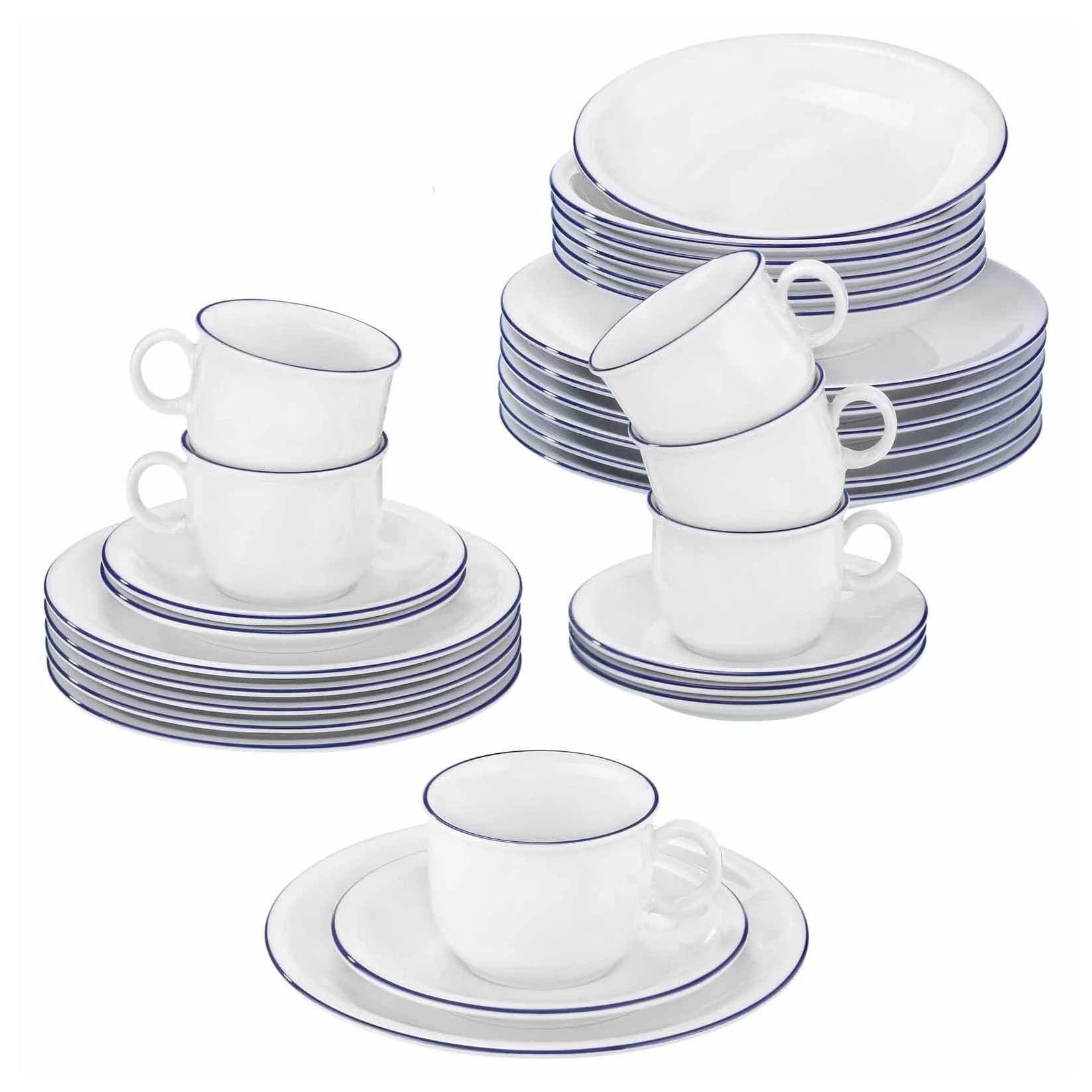 Seltmann Weiden Kombiservice Compact Blaurand 30er Set Weiß/Blau