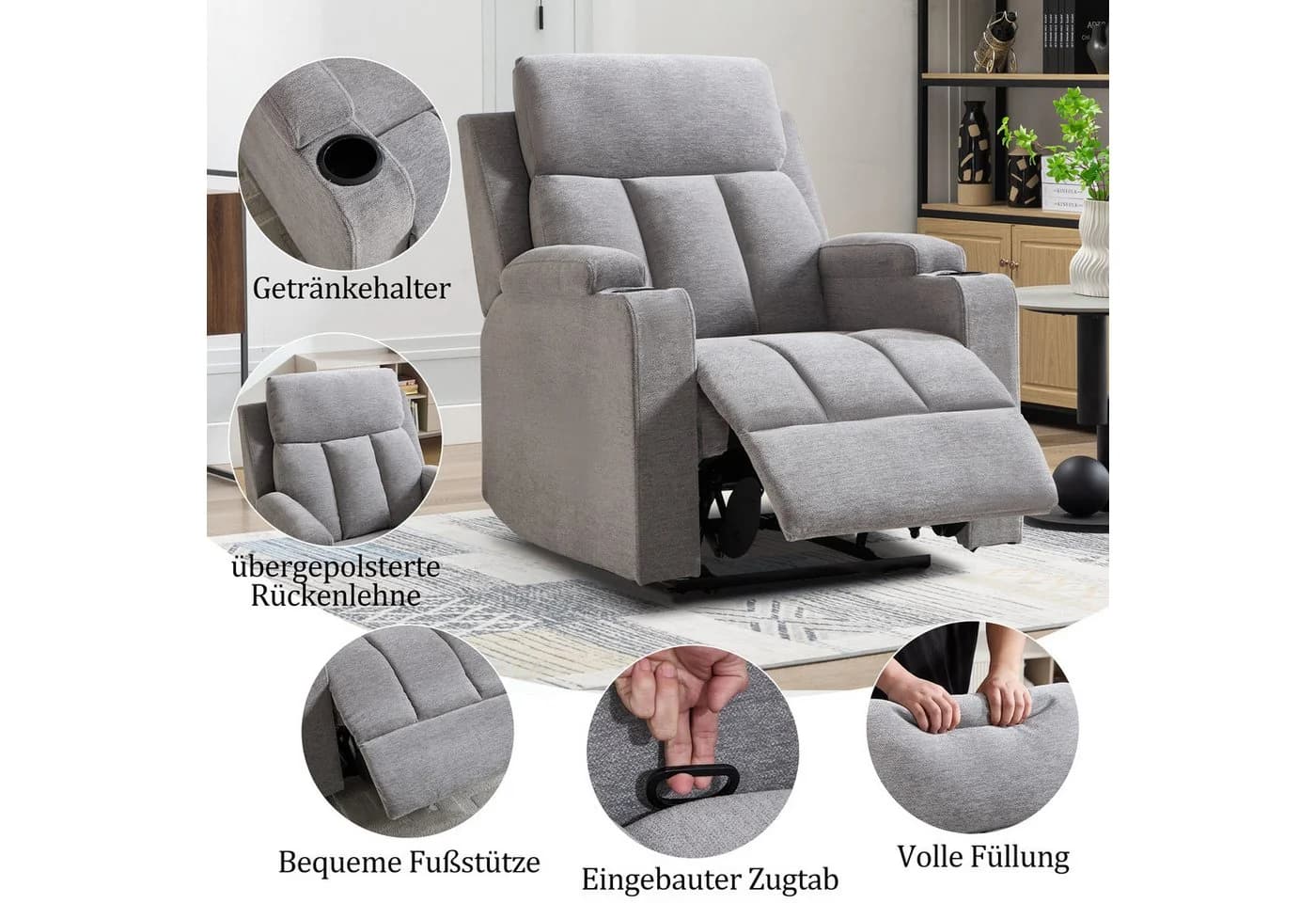 CANMOV Fernsehsessel mit Liegefunktion, TV Sessel, Ruhesessel Hell Grau - Bild 3