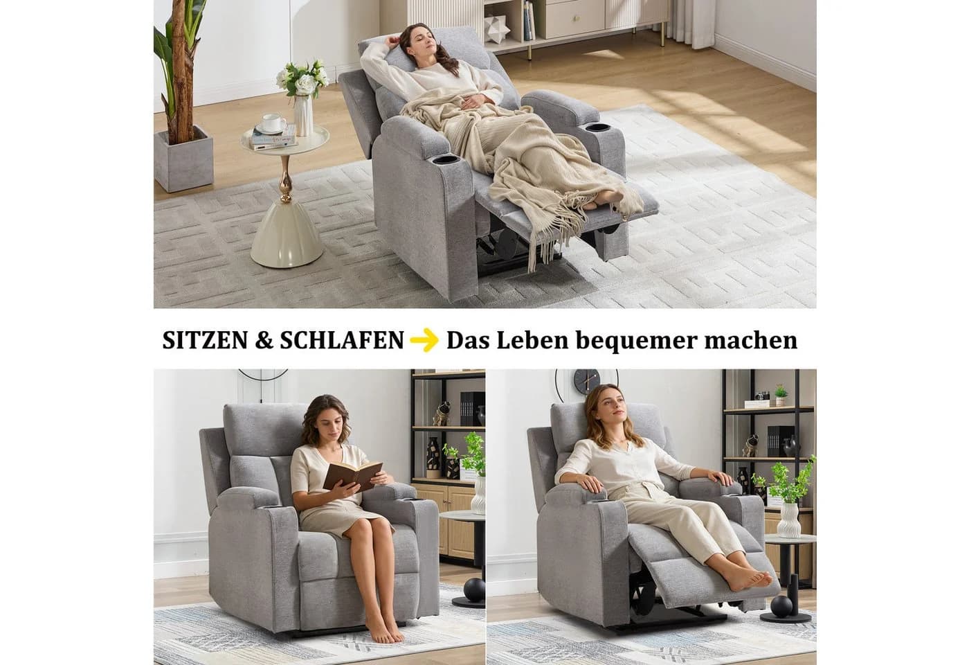 CANMOV Fernsehsessel mit Liegefunktion, TV Sessel, Ruhesessel Hell Grau - Bild 5