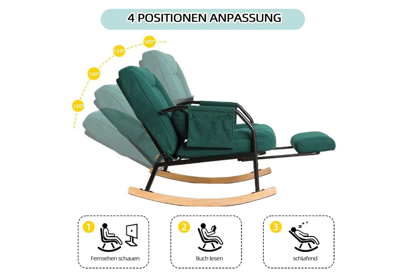 Bonzy Home Relaxsessel Schaukelstuhl Grün mit Fußstütze - Bild 4
