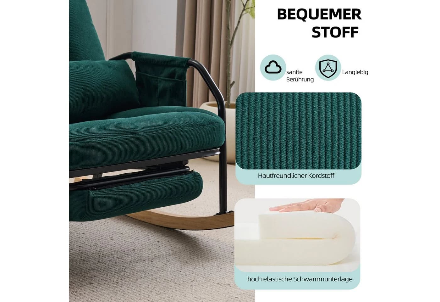 Bonzy Home Relaxsessel Schaukelstuhl Grün mit Fußstütze - Bild 5