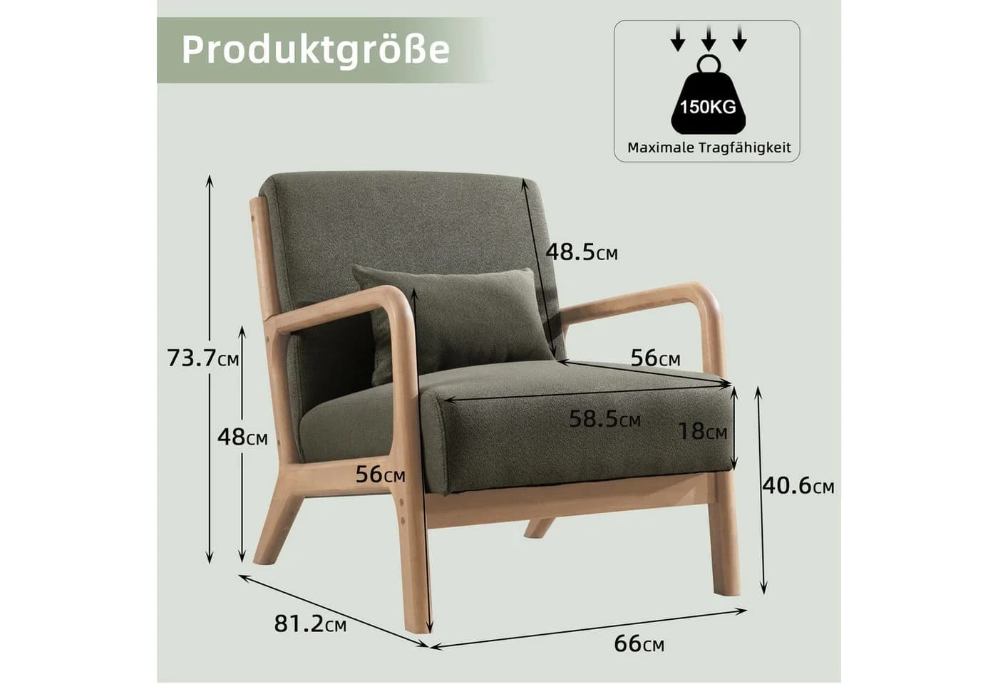 CANMOV Loungesessel Accent 2-Sitzer mit Kissen Natürliches Holz Grün