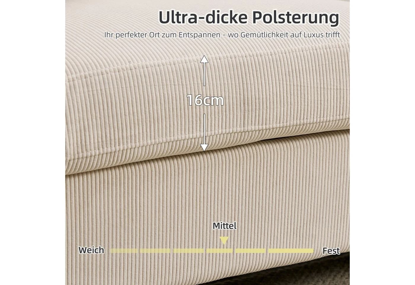CANMOV Schlafsofa 2-Sitzer Beige Cord mit Seitentasche - Bild 5