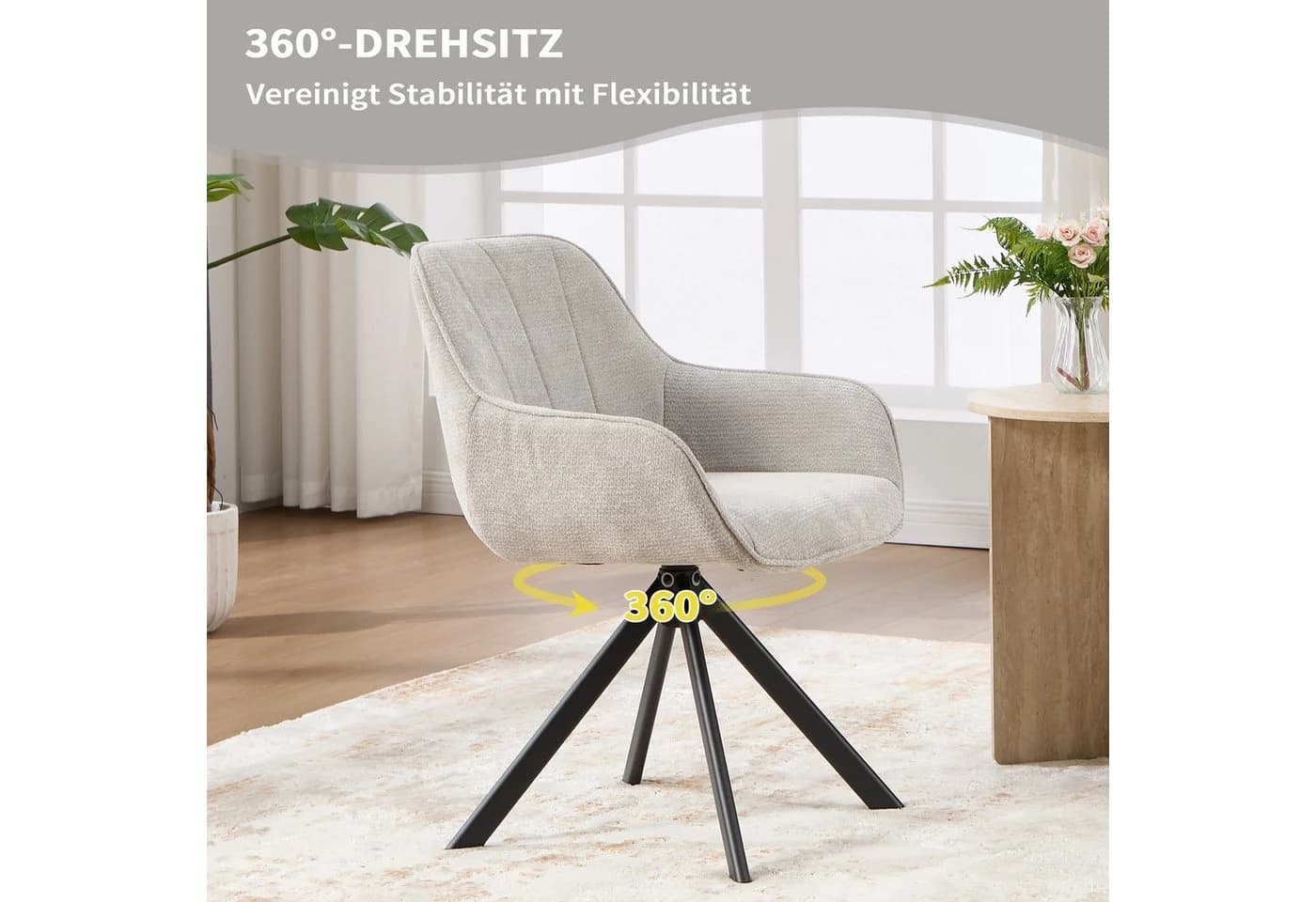 CANMOV Esszimmerstuhl 360° drehbar mit Armlehnen Grau Schwarz - Bild 4
