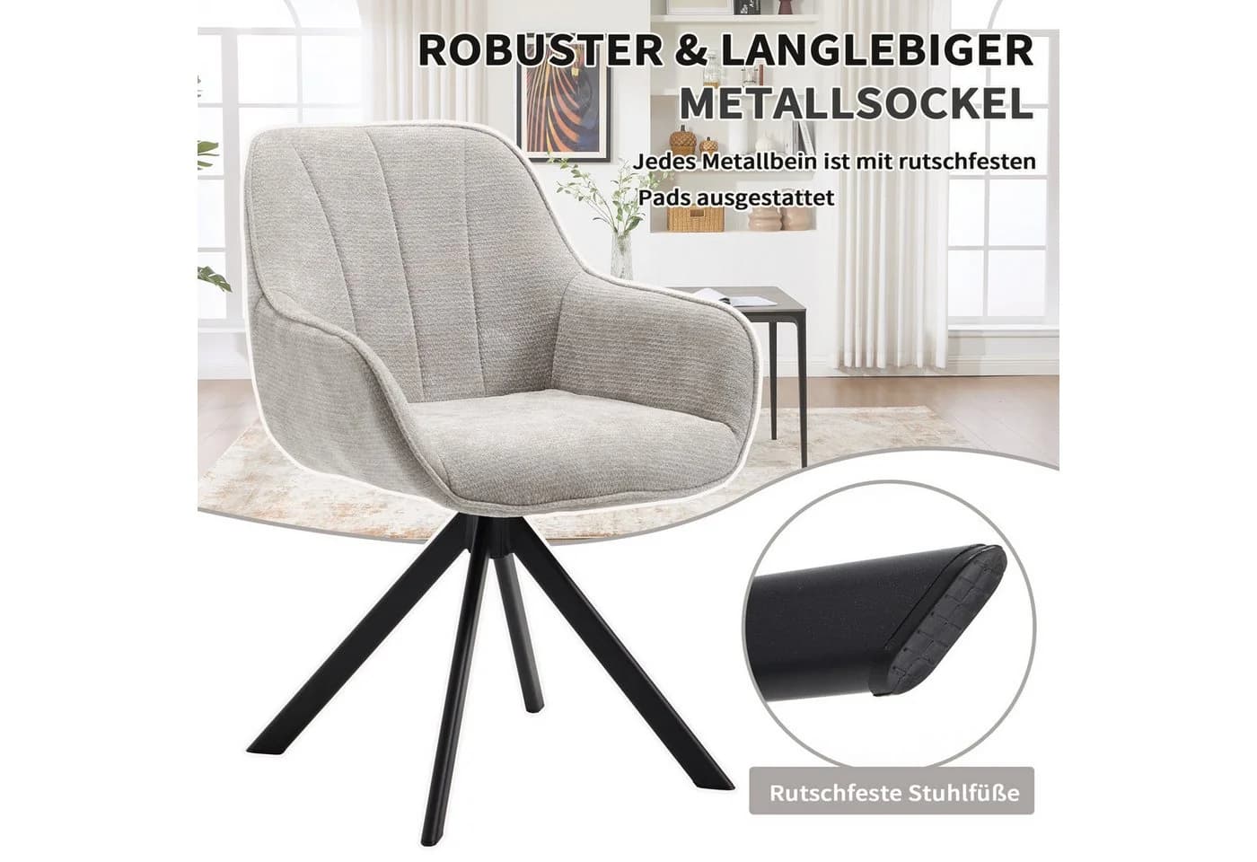 CANMOV Esszimmerstuhl 360° drehbar mit Armlehnen Grau Schwarz - Bild 5