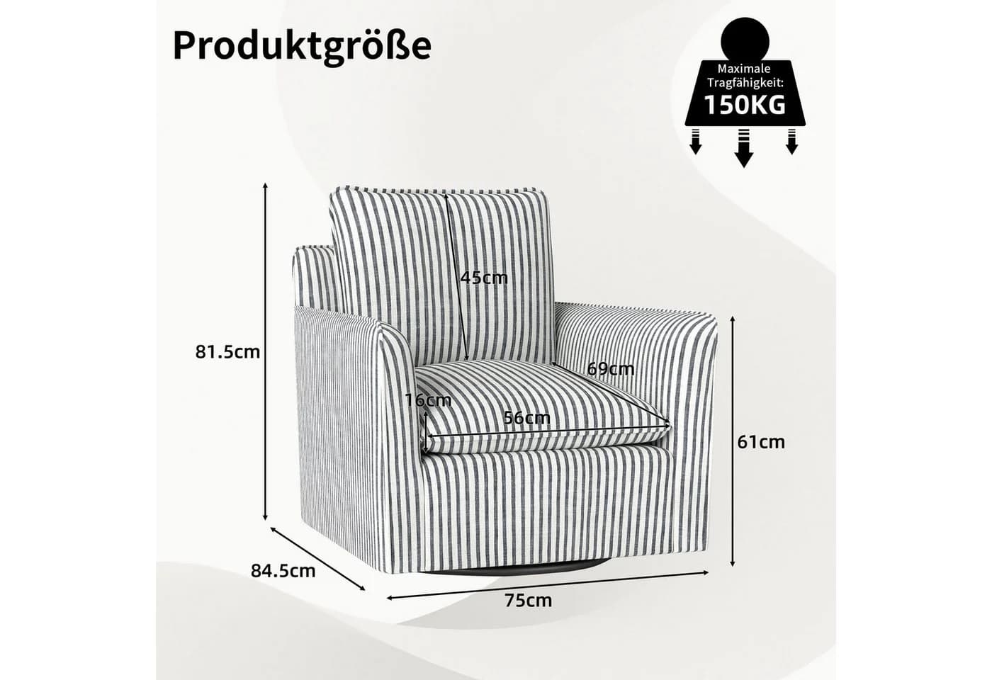 CANMOV Loungesofa Einzelsofa 360° Drehbar Relaxsessel Blau