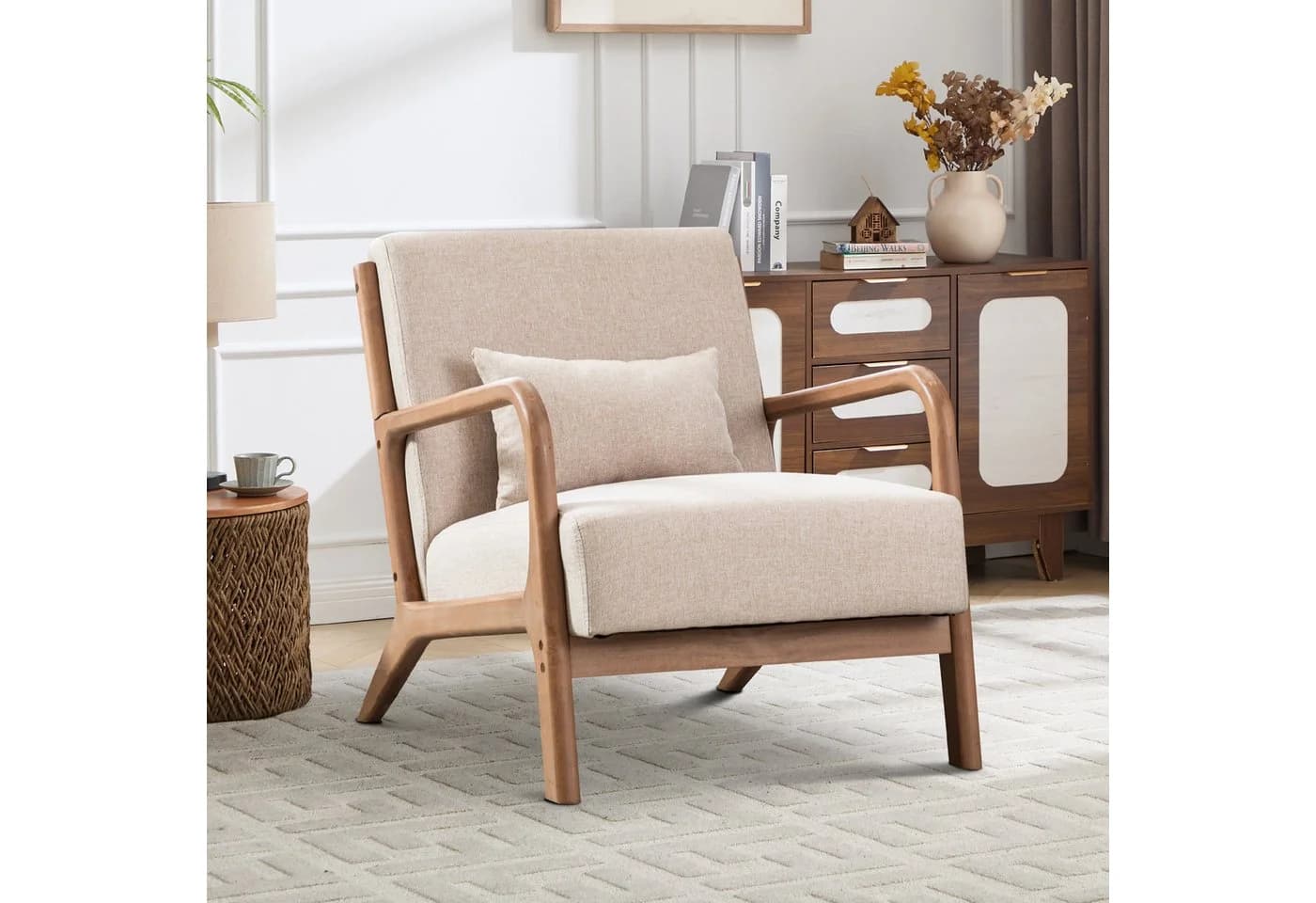 CANMOV Accent Sessel Beige mit Hocker & Lendenkissen - Bild 2