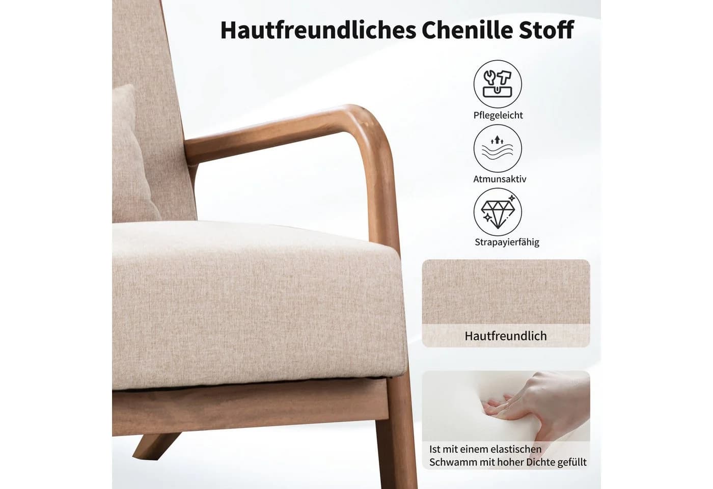 CANMOV Accent Sessel Beige mit Hocker & Lendenkissen - Bild 5