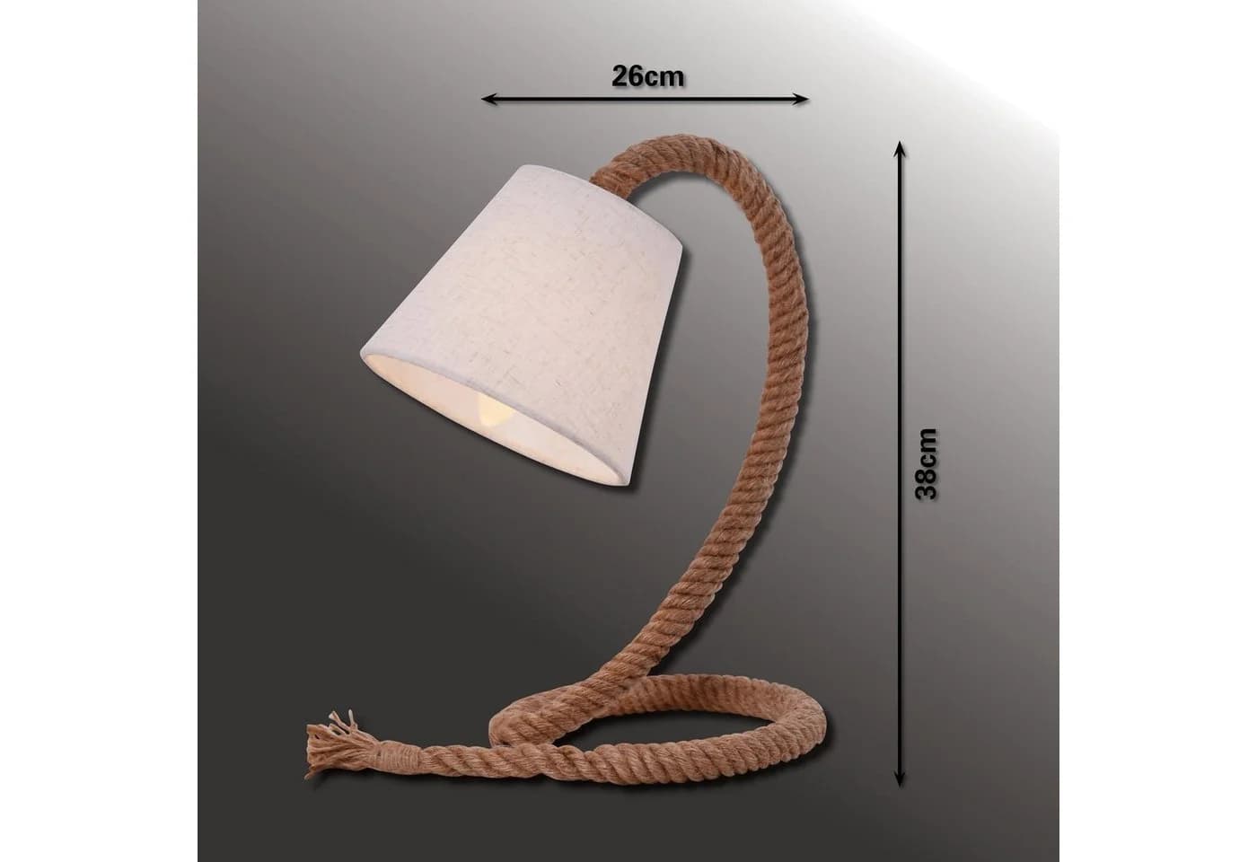 näve Tischleuchte Rope, Stoffschirm, Juteseil, E14 max. 40W - Bild 5