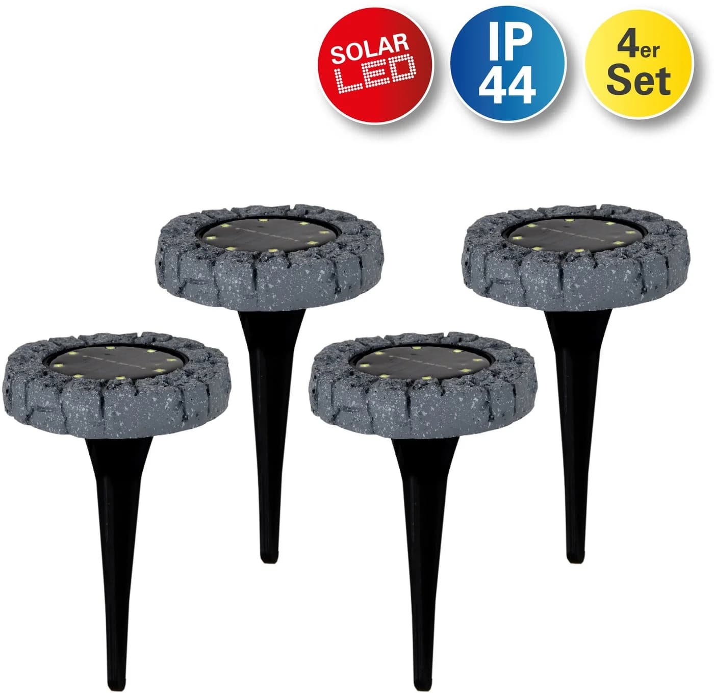 NÄVE LED Solar Bodenleuchte Grau 4er Set mit Erdspieß