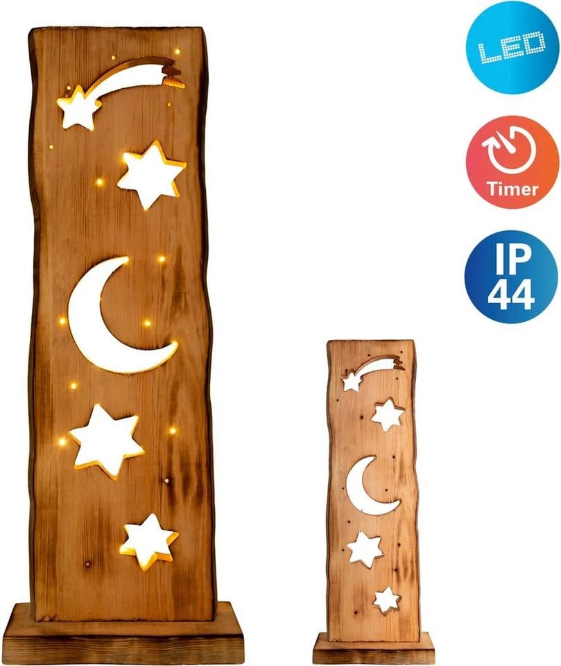 NÄVE LED Dekoobjekt Light Moon/Stars Beige Holz IP44 Timer - Bild 2