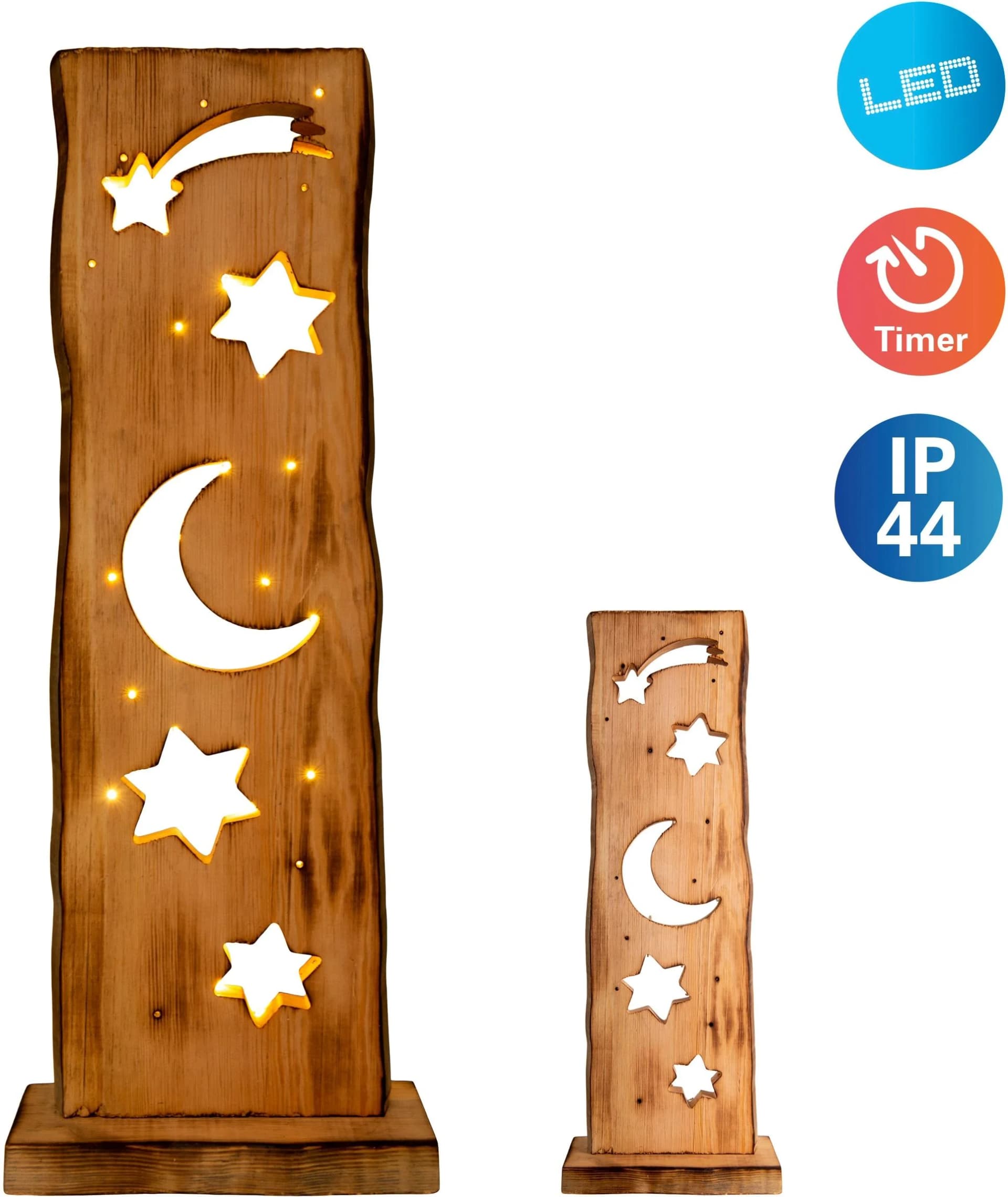 NÄVE LED Dekoobjekt Light Moon/Stars Beige Holz IP44 Timer - Bild 4