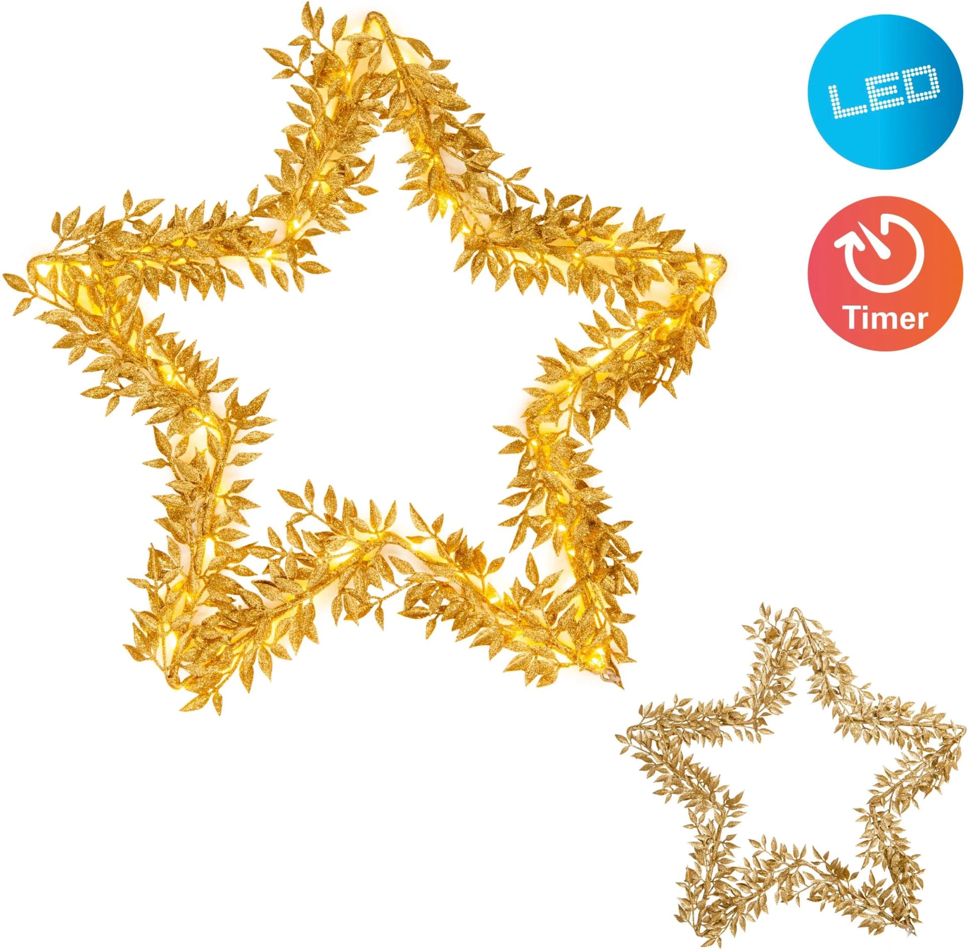 NÄVE LED Deko-Stern Gold 50cm mit Timer