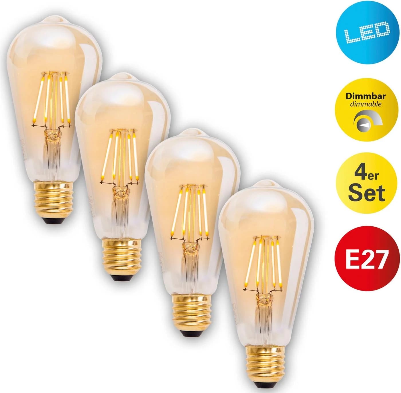 NÄVE LED-Leuchtmittel Dilly 4er-Set E27 Warmweiß Amber Glas - Bild 2