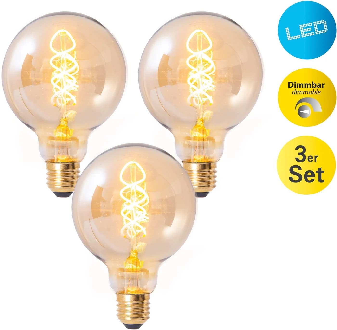 NÄVE LED-Leuchtmittel Dilly 3er Set Retro Amber E27 Dimmbar - Bild 2