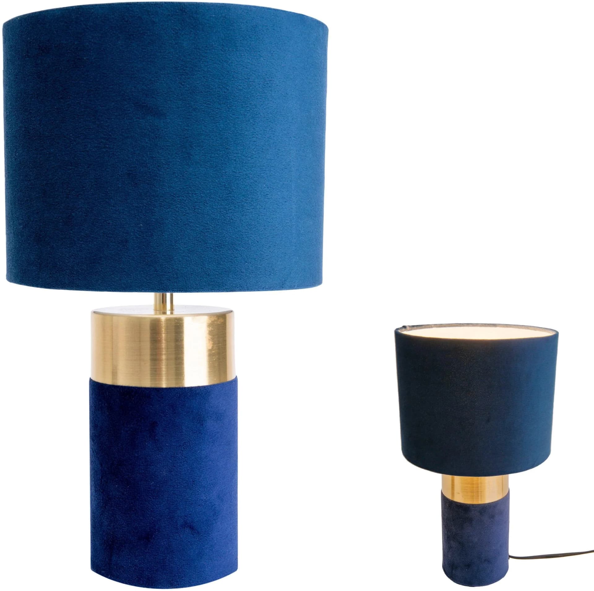 näve Tischleuchte Bordo, Textilschirm Blau, Fuß Blau Gold, 32 cm