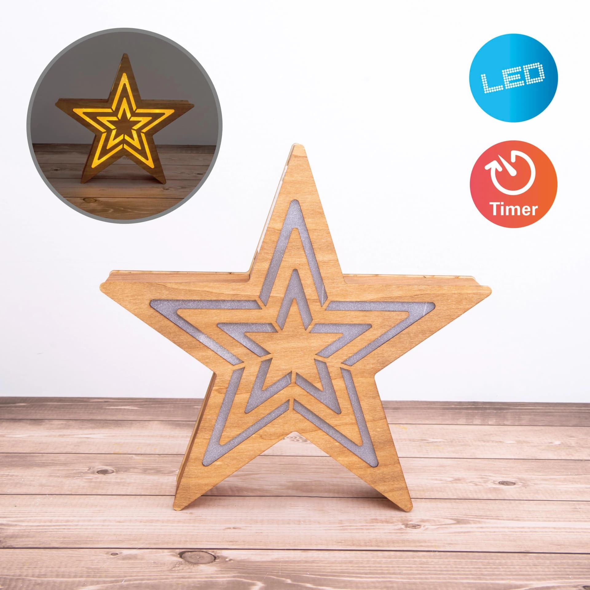 NÄVE Dekolicht Stern Beige Sperrholz LED Timerfunktion