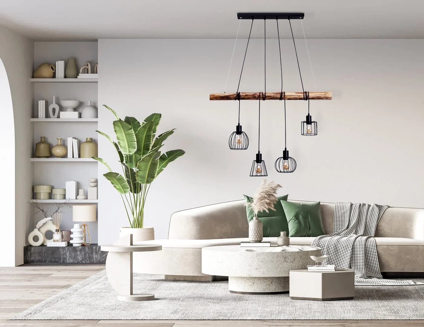 NÄVE Pendelleuchte WOODLAND Retro Optik Natur Schwarz