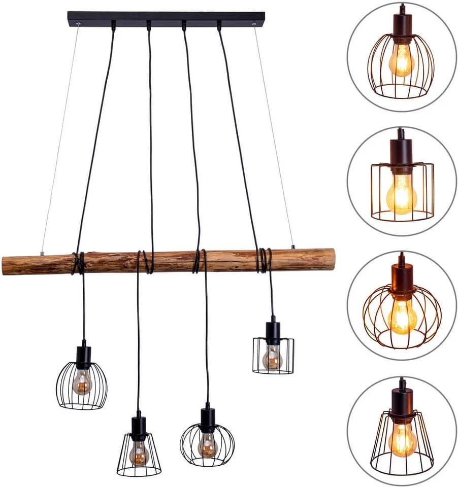 NÄVE Pendelleuchte WOODLAND Retro Optik Natur Schwarz - Bild 3