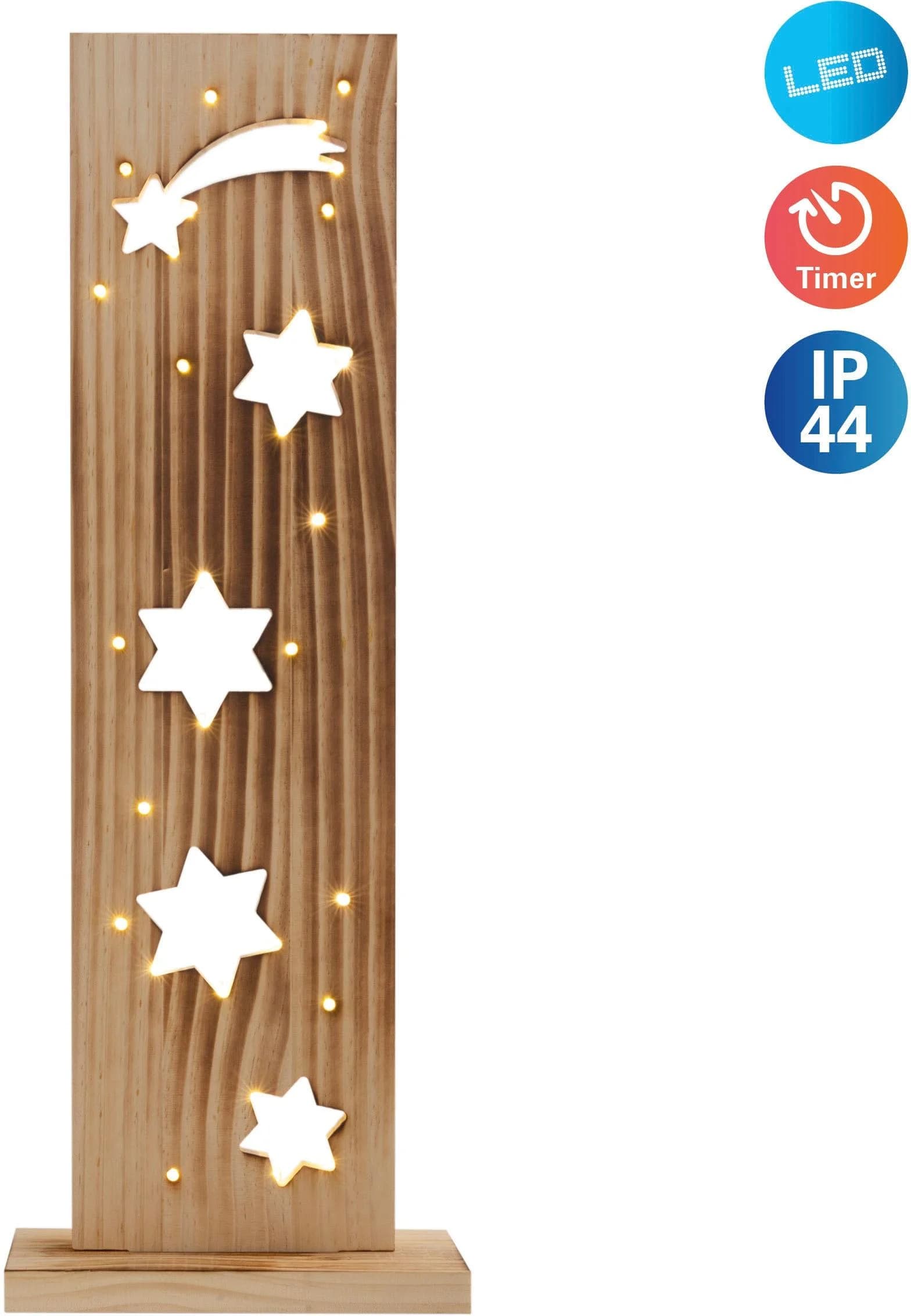näve LED Dekoobjekt Sterne, Weihnachtsdeko aus Holz, Timerfunktion, Warmweiß, Holz-Stehleuchte, Batteriebetrieben