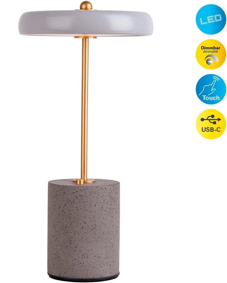NÄVE Tischleuchte SETA Grau Metall Beton Touchsensor Dimmbar - Bild 3