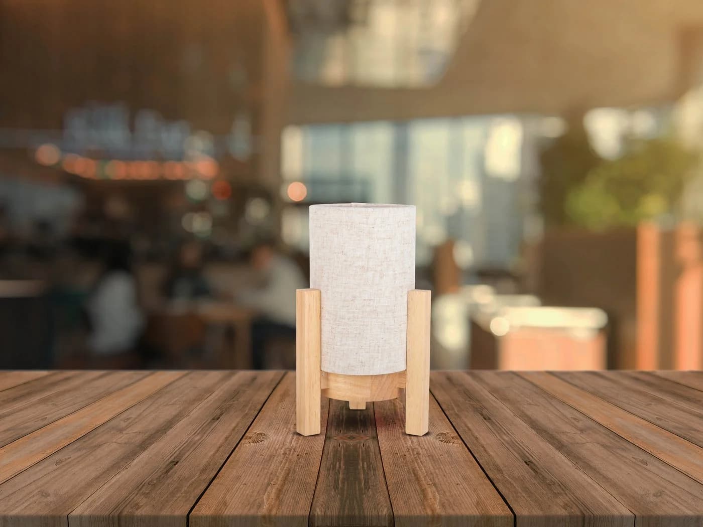 NÄVE LED Tischleuchte Madita Beige Holzgestell Textilschirm Dimmbar