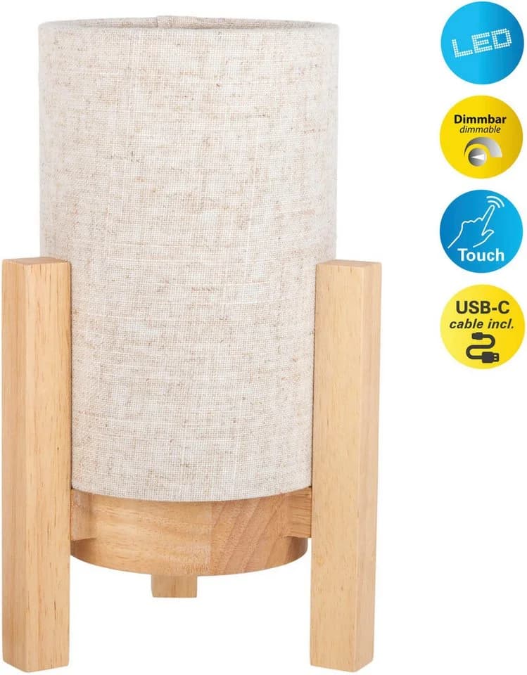 NÄVE LED Tischleuchte Madita Beige Holzgestell Textilschirm Dimmbar - Bild 2