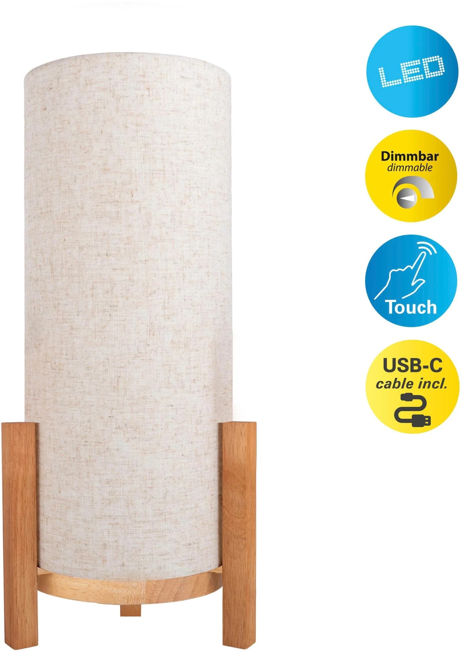 NÄVE LED Tischleuchte Madita Beige Natur Holz Textilschirm Dimmbar - Bild 2