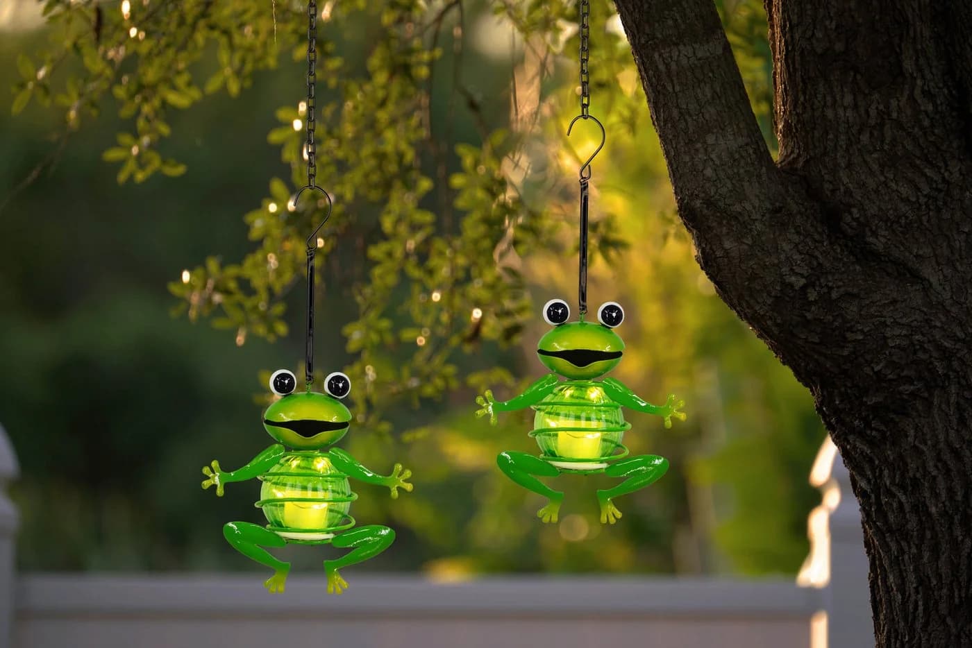 NÄVE 2er Set Solar-Deko-Hängeleuchte Frosch Grün